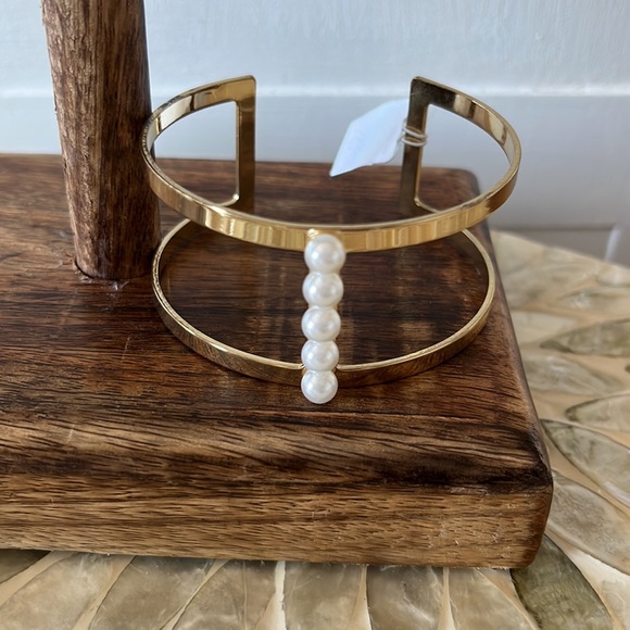 Gold Faux Pearl Cuff Bracelet - Picture 2 of 3